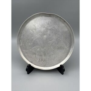 Aluminun Tray Birds Heron Cranes Egrets Stork Circa Barware Round Circle 11.5"